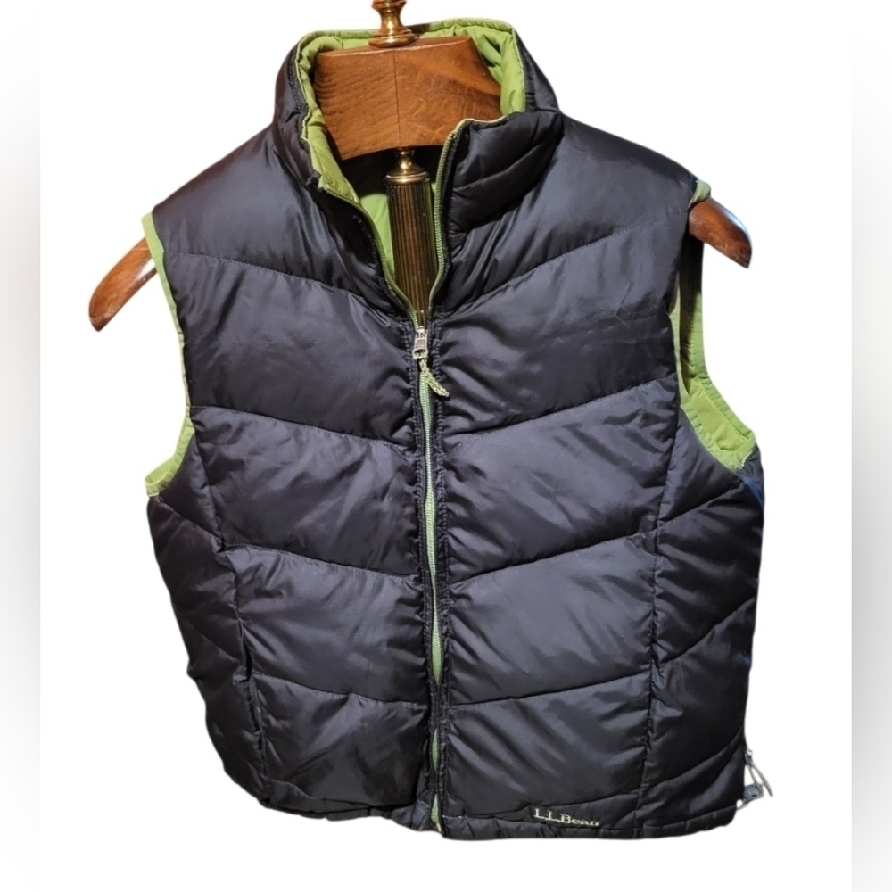 L. L. Bean Reversible Grey & Green Goose Down Filled Puffer Vest Womens Size Med